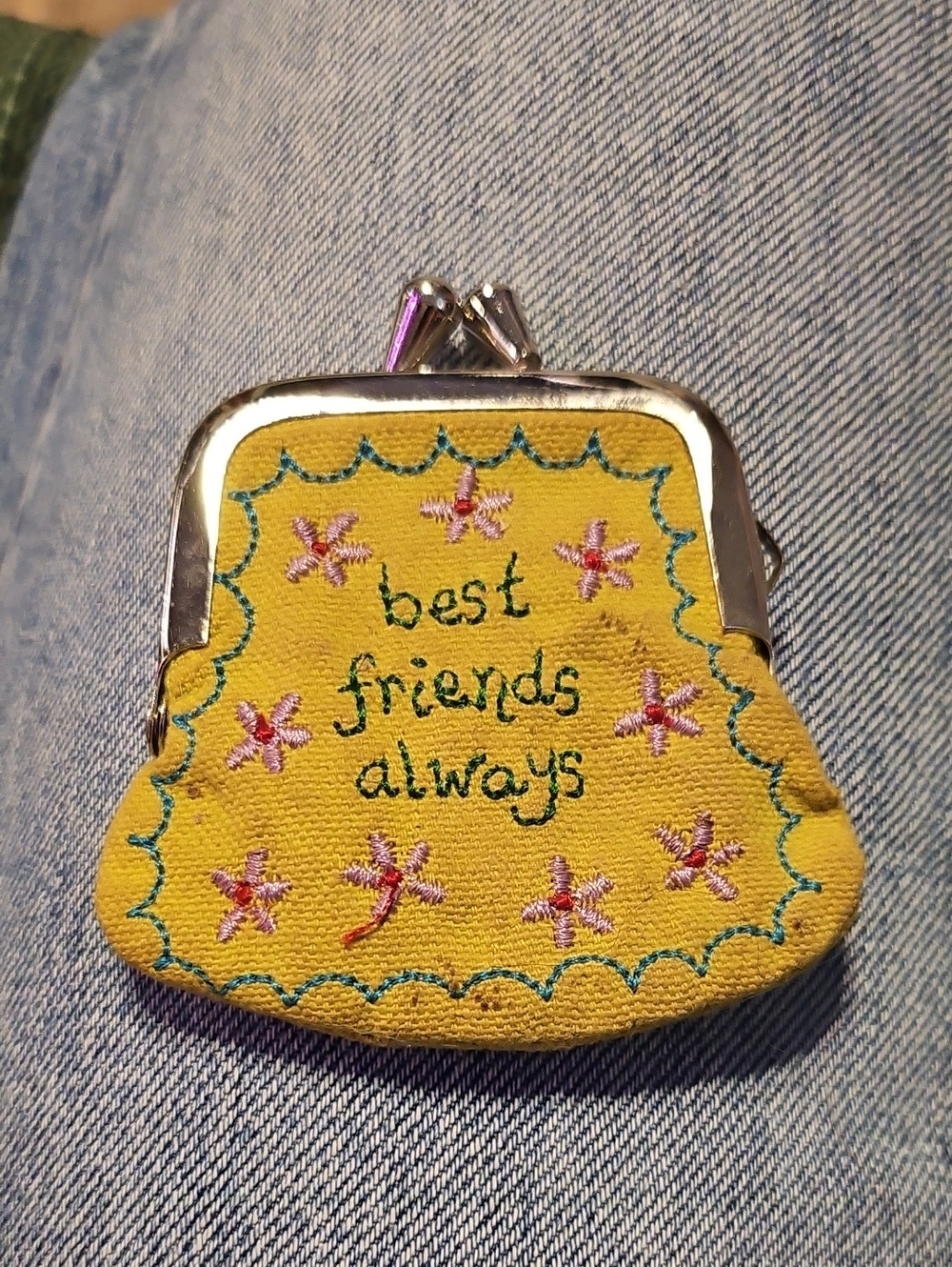 Vintage Yellow 'Best Friends Always' Embroidered Coin Purse